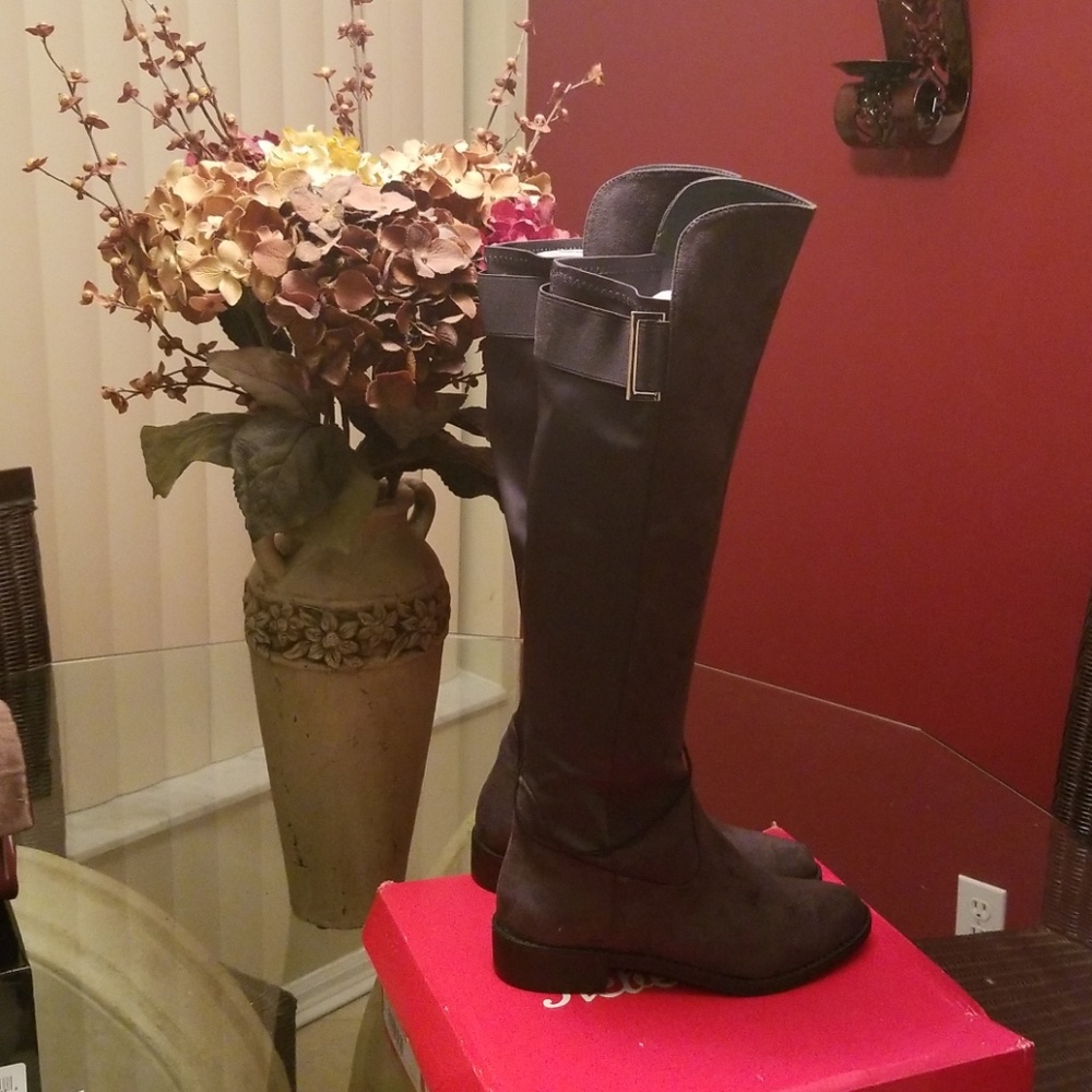 Charcoal gray over the knee boots